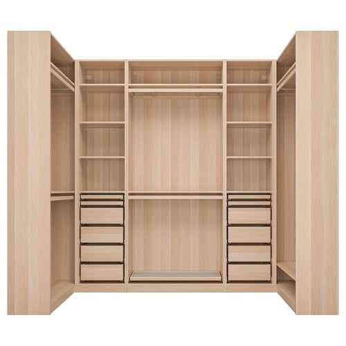 Ikea PAX helepuidust kapp riiulite ja sahtlitega.
