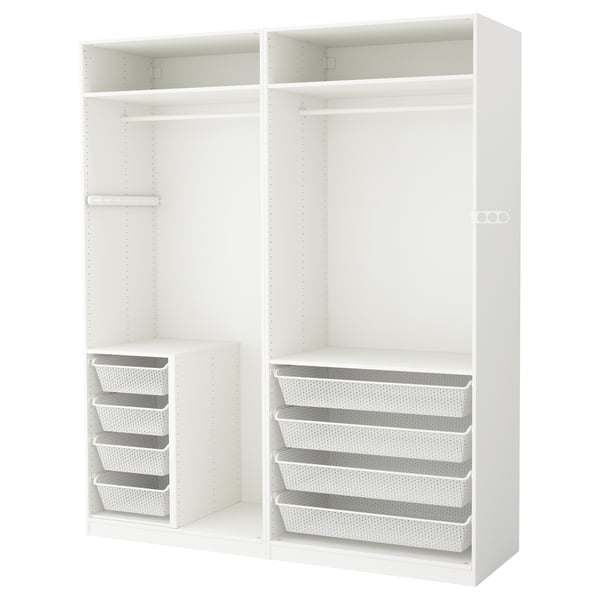 Valge ikea PAX riidekapp võrkkorvidega.