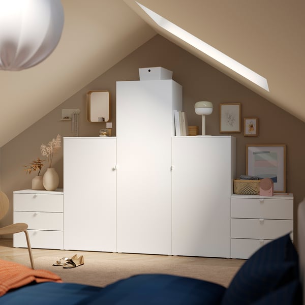 PLATSA 3 ukse+6 sahtliga riidekapp, valge/Fonnes valge, 300x57x181 cm