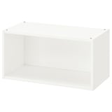 Minimalistliku disainiga ikea PLATSA valge panipaik, millel on puitplaadist ja taaskasutatud materjalidest valmistatud ristkülikukujuline avatud raam.
