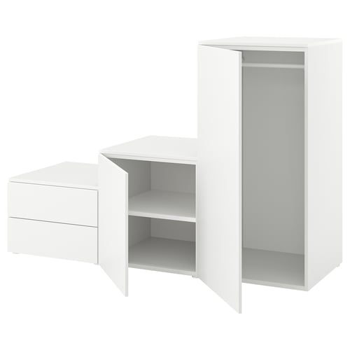 Valged ikea PLATSA panipaigad: 2-sahtliline, kapp ja riidekapp. Lihtne, puhas disain.