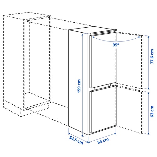 RÅKALL Külmik/sügavkülmik, IKEA 500 integreeritud, 153/79 l