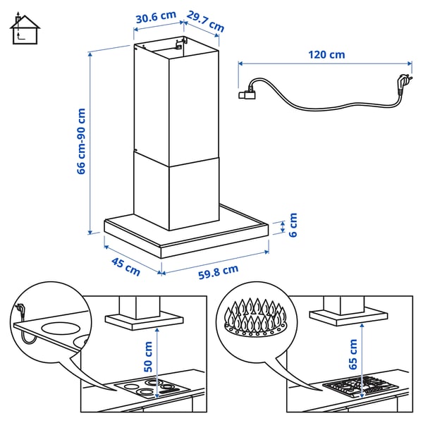 RULLBO Seinale paigaldatav õhupuhasti, IKEA 300 must, 60 cm