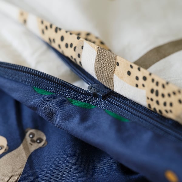 SANDLÖPARE Tekikott ja padjapüür, valge tumesinine/savann, 150x200/50x60 cm