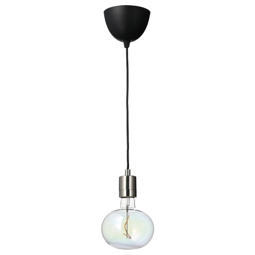 Kaasaegne must nikli pesaga ripplamp, ovaalne mitmevärviline led pirn, energiasäästlik ja kauakestev.