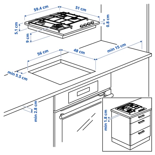 SKÅLAN Gaasipliit, IKEA 300 roostevaba teras, 59 cm