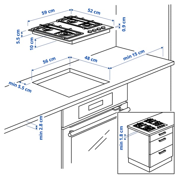 VASASTAN Gaasipliit, IKEA 500 klaas/must, 59 cm