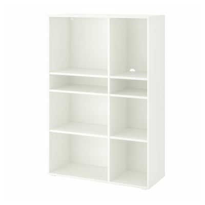 Valge VIHALS panipaik, kuus kuubikuriiulit, minimalistlik disain, taastuvad materjalid.