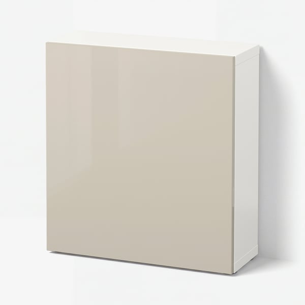 BESTÅ Стеллаж с дверью, белый/Selsviken глянцевый/бежевый, 60x22x64 см