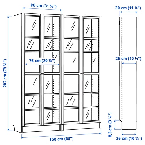 BILLY / OXBERG Стеллаж комбинация/стекл дверцы, коричневый под грецкий орех, 160x202 см