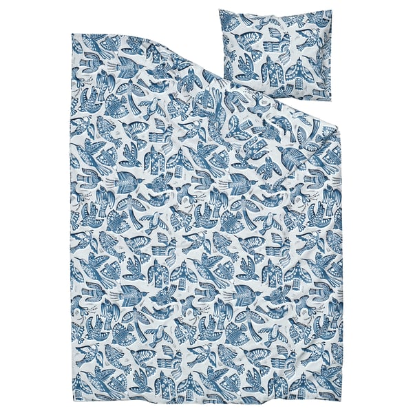 BITTERSÖTA Пододеяльник и наволочка, светло-серый/синий, 150x200/50x60 см