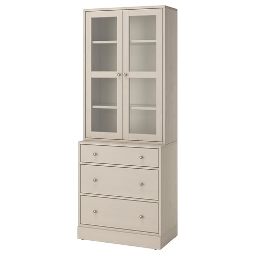 HAVSTA Комбинация для хранения с сткл двр, серо-бежевый, 81x47x212 см