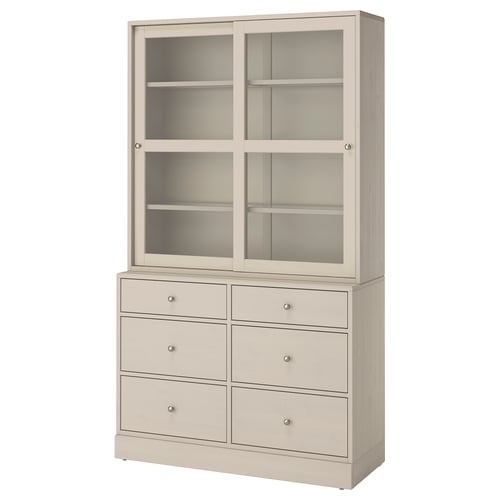 HAVSTA Комбинация для хранения с сткл двр, серо-бежевый, 121x47x212 см