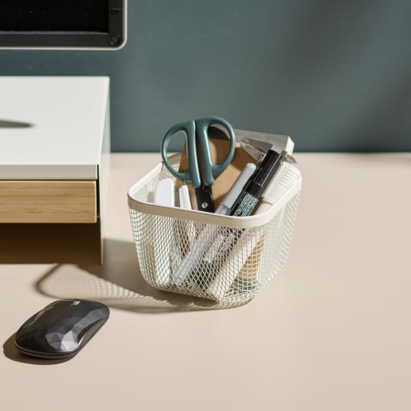 IKEA 365+ Корзина для хранения продуктов, металлический/белый, 14x14x10 см