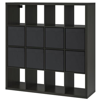 KALLAX Стеллаж с 8 вставками, черно-коричневый, 147x147 см