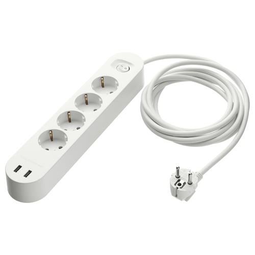KOPPLA Удлинитель 4-местный/2 USB-порта, белый, 3.0 м