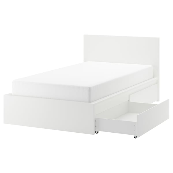 MALM Каркас кровати+2 кроватных ящика, белый, 120x200 см