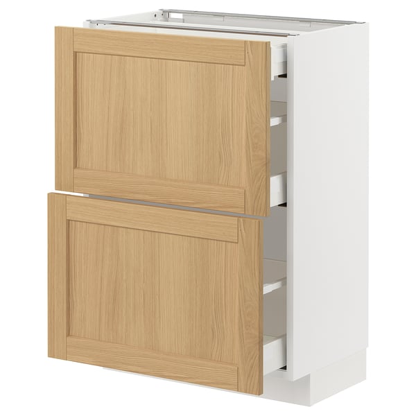 METOD / MAXIMERA Напольный шкаф/2 фасада/3 ящика, белый/Forsbacka дуб, 60x37 см