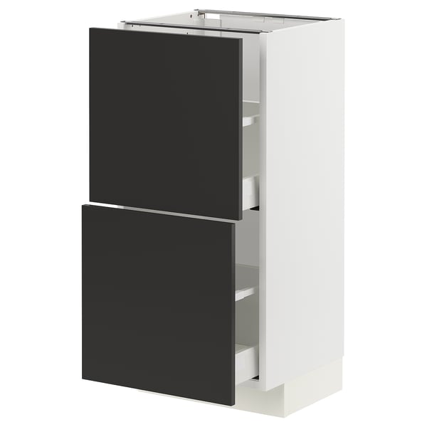 METOD / MAXIMERA Напольный шкаф с 2 ящиками, белый/Nickebo матовый антрацит, 40x37 см