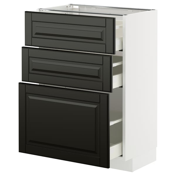 METOD / MAXIMERA Напольный шкаф с 3 ящиками, белый/Bodbyn чёрный, 60x37 см