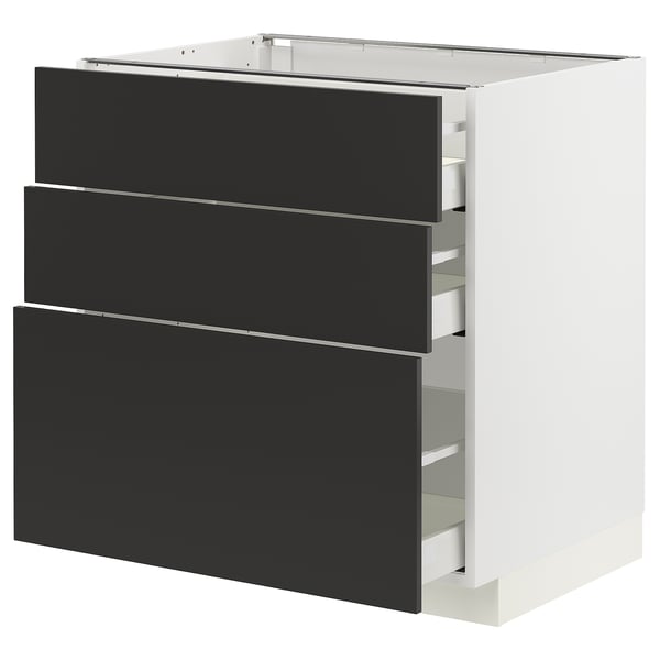 METOD / MAXIMERA Напольный шкаф с 3 ящиками, белый/Nickebo матовый антрацит, 80x60 см