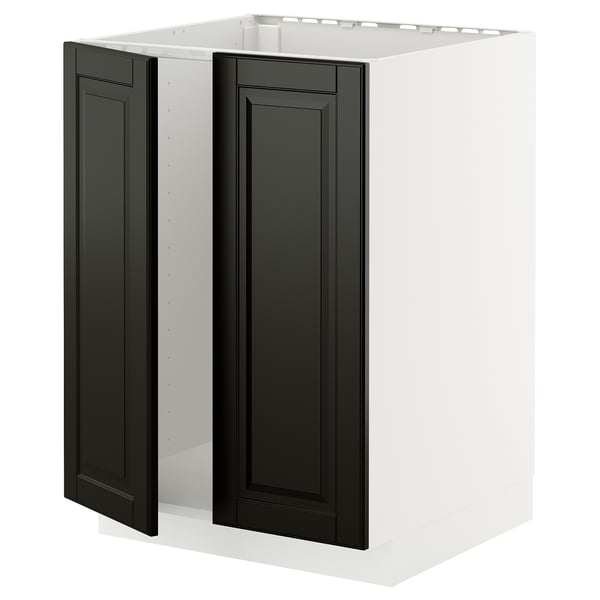 METOD Напольный шкаф для мойки+2 двери, белый/Bodbyn чёрный, 60x60 см