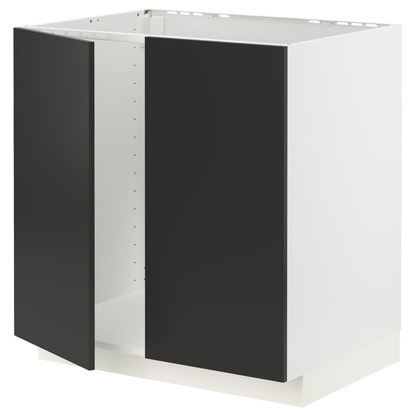 METOD Напольный шкаф для мойки+2 двери, белый/Nickebo матовый антрацит, 80x60 см