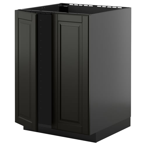 METOD Напольный шкаф для мойки+2 двери, черно-серый/Bodbyn чёрный, 60x60 см