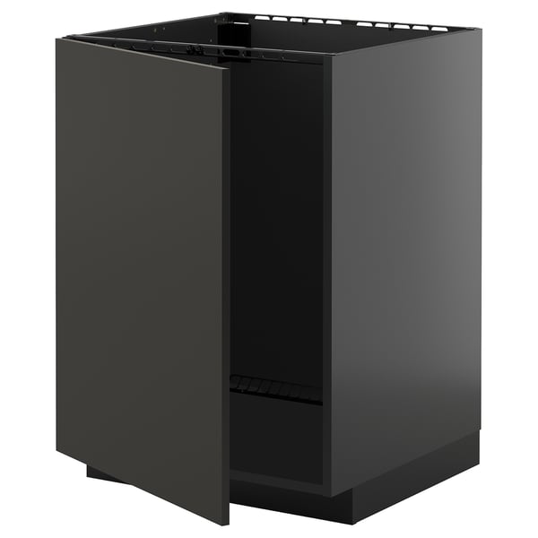 METOD Напольный шкаф для мойки, черно-серый/Nickebo матовый антрацит, 60x60 см