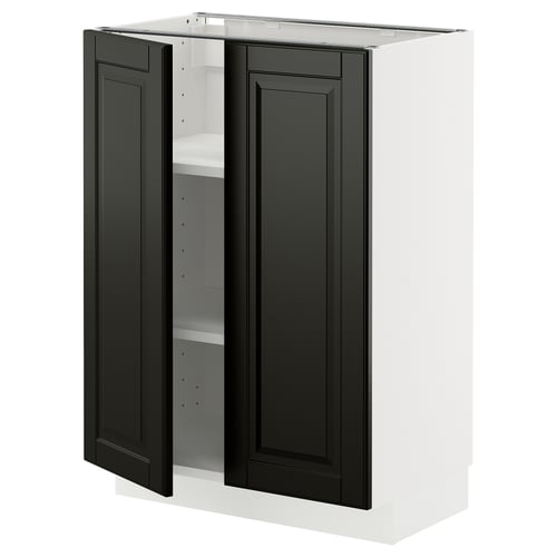 METOD Напольный шкаф с полками/2дверцами, белый/Bodbyn чёрный, 60x37 см