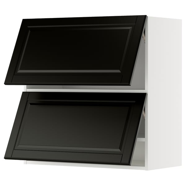 METOD Навесной шкаф/2 дверцы, горизонтал, белый/Bodbyn чёрный, 80x80 см