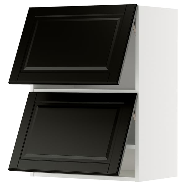 METOD Навесной шкаф/2 дверцы, горизонтал, белый/Bodbyn чёрный, 60x80 см
