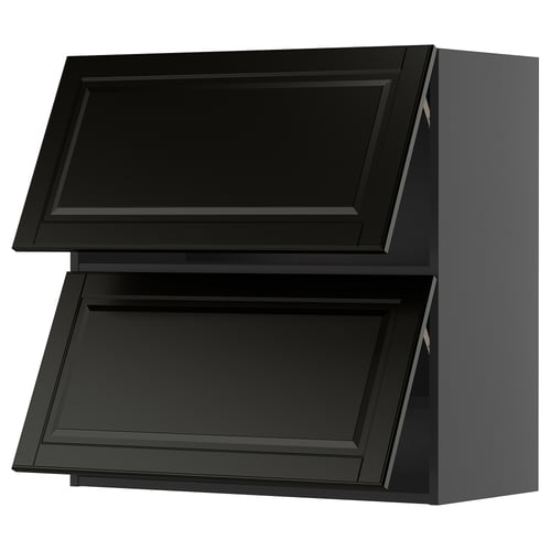 METOD Навесной шкаф/2 дверцы, горизонтал, черно-серый/Bodbyn чёрный, 80x80 см