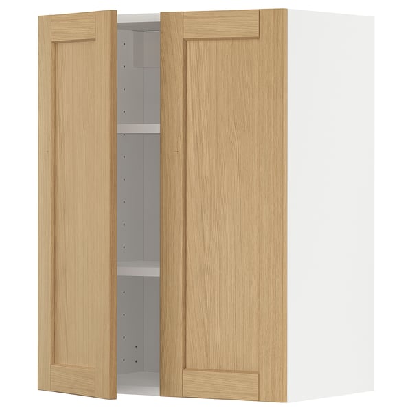 METOD Навесной шкаф с полками/2дверцы, белый/Forsbacka дуб, 60x80 см