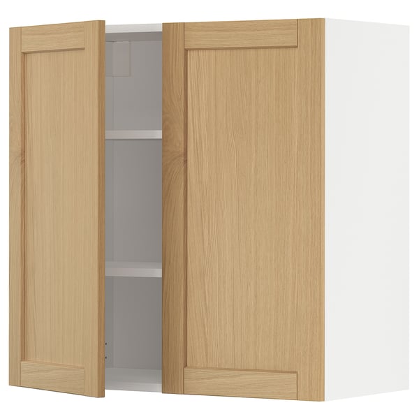 METOD Навесной шкаф с полками/2дверцы, белый/Forsbacka дуб, 80x80 см