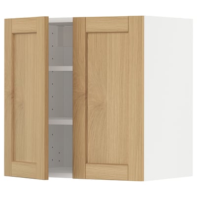 METOD Навесной шкаф с полками/2дверцы, белый/Forsbacka дуб, 60x60 см