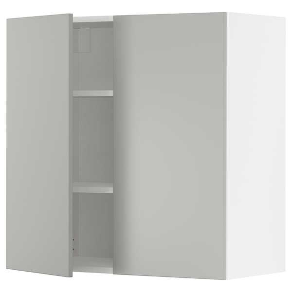 METOD Навесной шкаф с полками/2дверцы, белый/Havstorp светло-серый, 80x80 см