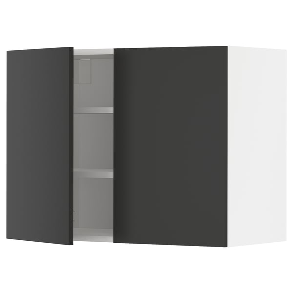 METOD Навесной шкаф с полками/2дверцы, белый/Nickebo матовый антрацит, 80x60 см