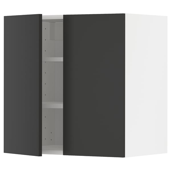 METOD Навесной шкаф с полками/2дверцы, белый/Nickebo матовый антрацит, 60x60 см