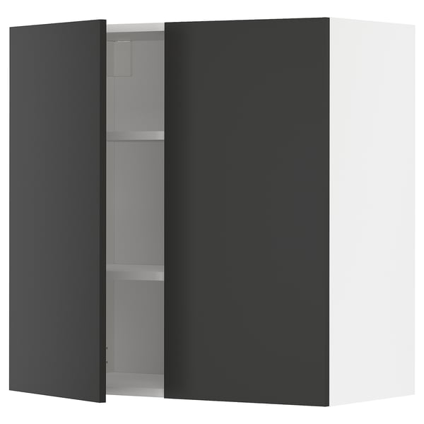 METOD Навесной шкаф с полками/2дверцы, белый/Nickebo матовый антрацит, 80x80 см