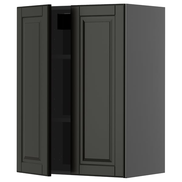METOD Навесной шкаф с полками/2дверцы, черно-серый/Bodbyn чёрный, 60x80 см
