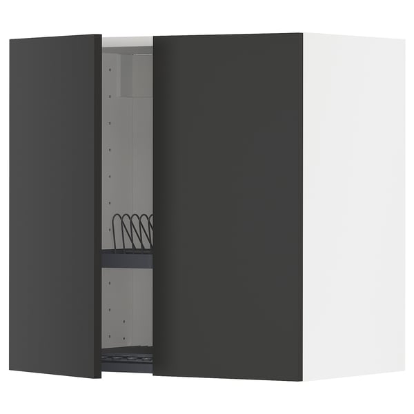 METOD Навесной шкаф с сушилкой/2дверцы, белый/Nickebo матовый антрацит, 60x60 см
