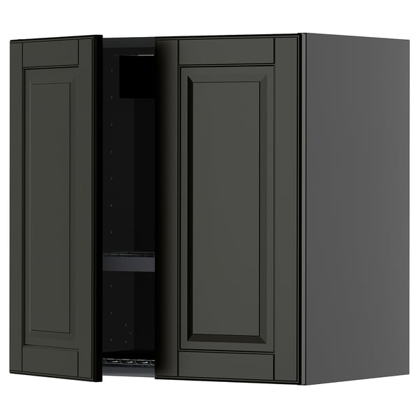 METOD Навесной шкаф с сушилкой/2дверцы, черно-серый/Bodbyn чёрный, 60x60 см