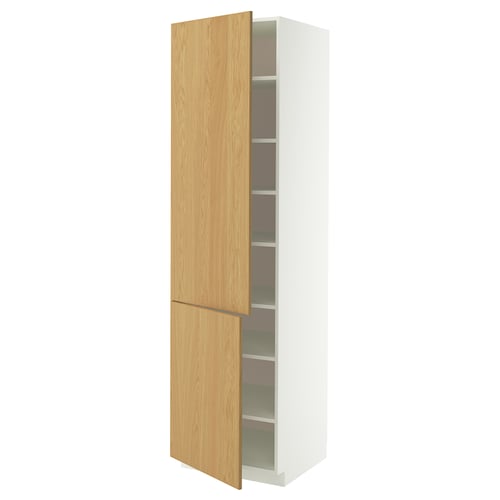 METOD Высокий шкаф с полками/2 дверцы, белый/Sinarp дубовый шпон, 60x60x220 см