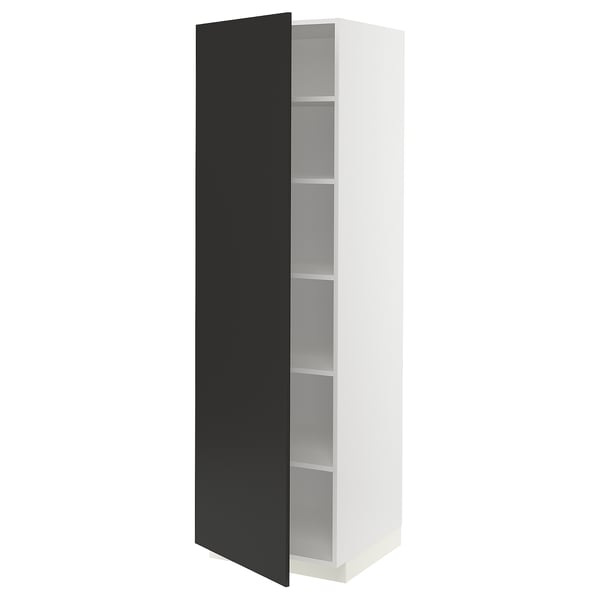 METOD Высокий шкаф с полками, белый/Nickebo матовый антрацит, 60x60x200 см