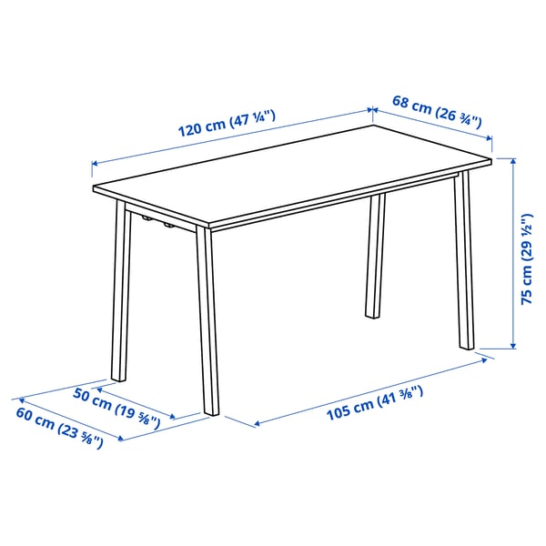 MITTZON Конференц-стол, березовый шпон/белый, 120x68x75 см