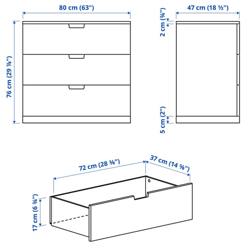 NORDLI Комод с 3 ящиками, антрацит, 80x76 см
