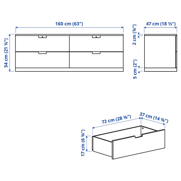 NORDLI Комод с 4 ящиками, антрацит, 160x54 см