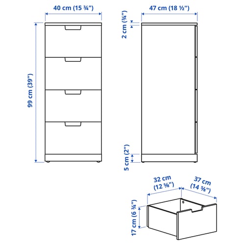 NORDLI Комод с 4 ящиками, антрацит, 40x99 см
