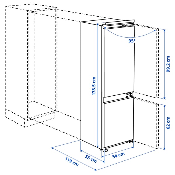 ÖVERNÄS Холодильник/ морозильник, IKEA 700 встраиваемый, 193/74 л